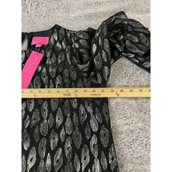 Lilly Pulitzer Francis Silk Dress In Onyx Leopard Metallic Black Size L New $248 - Picture 5 of 14